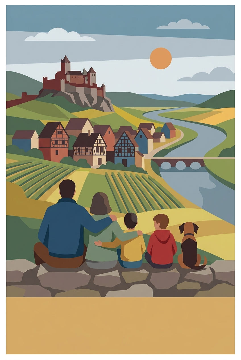 Family poster, seen from behind, facing L’Alsace