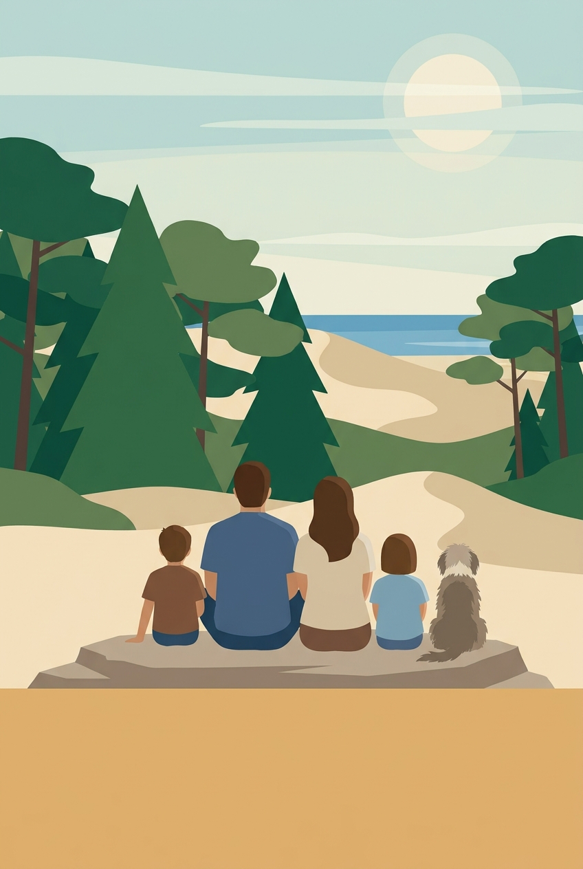 Family poster, seen from behind, facing Les Landes