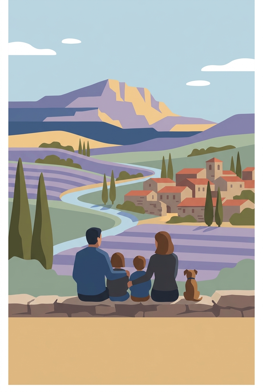 Family poster, seen from behind, facing La Provence