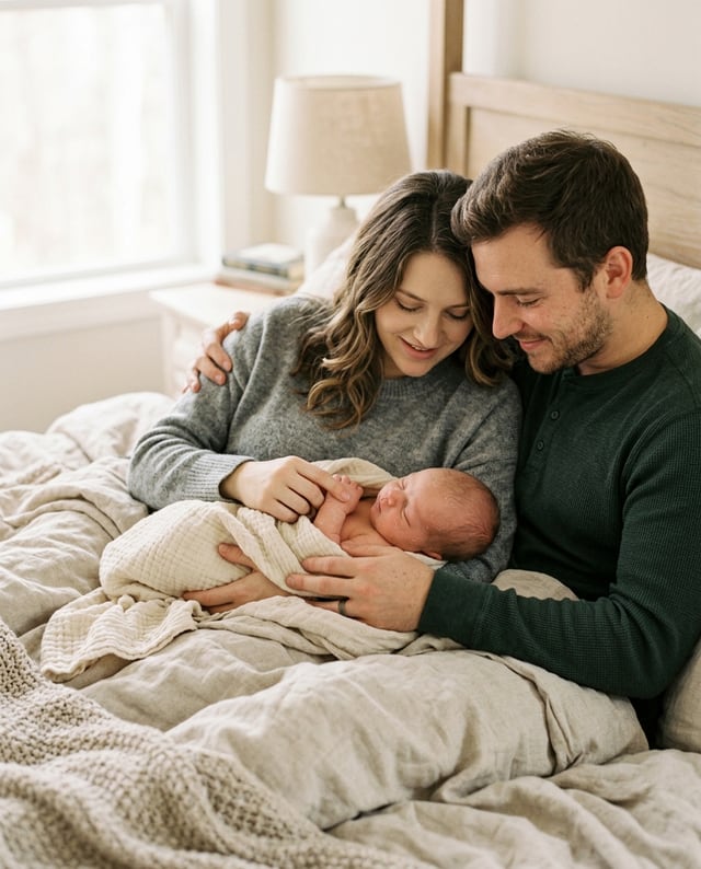Birth portrait, with the family, Cocoon style