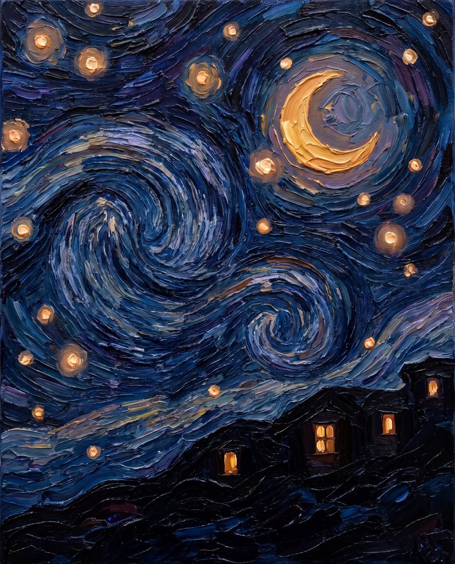Starry night, landscape print