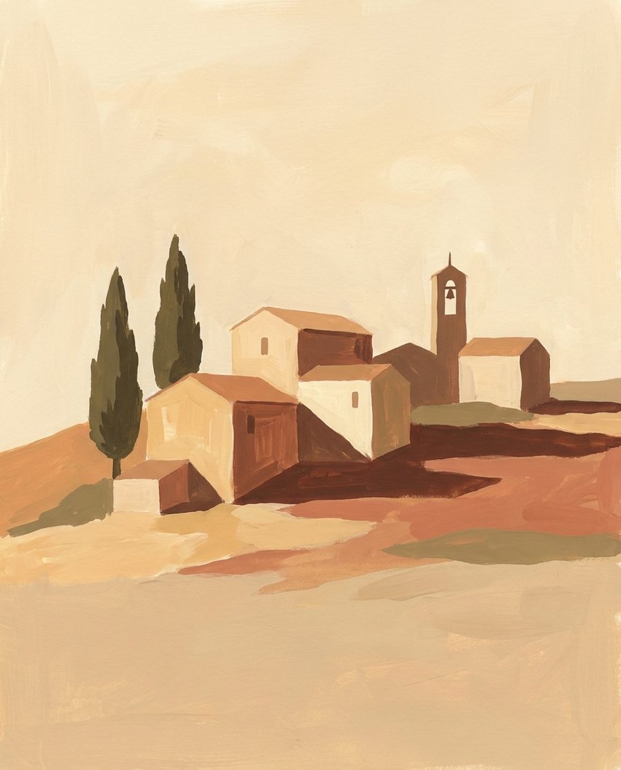 Village in the sun, landscape print