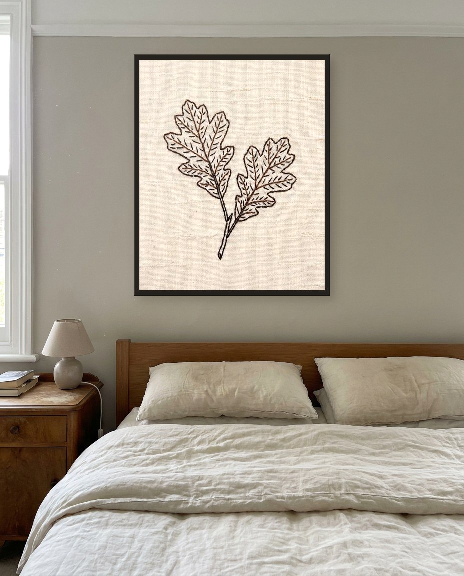 Embroidered leaves, main bedroom
