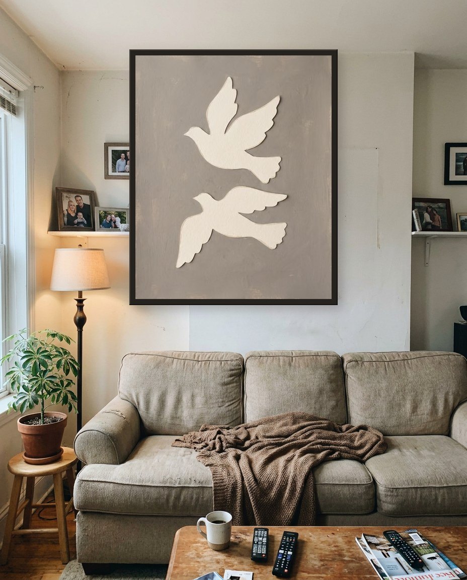 Paper-cut birds, living room