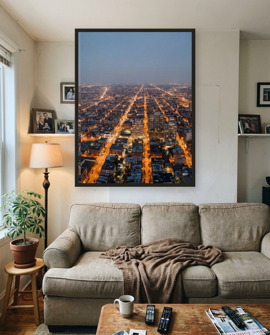 The city from above · right panel, living room