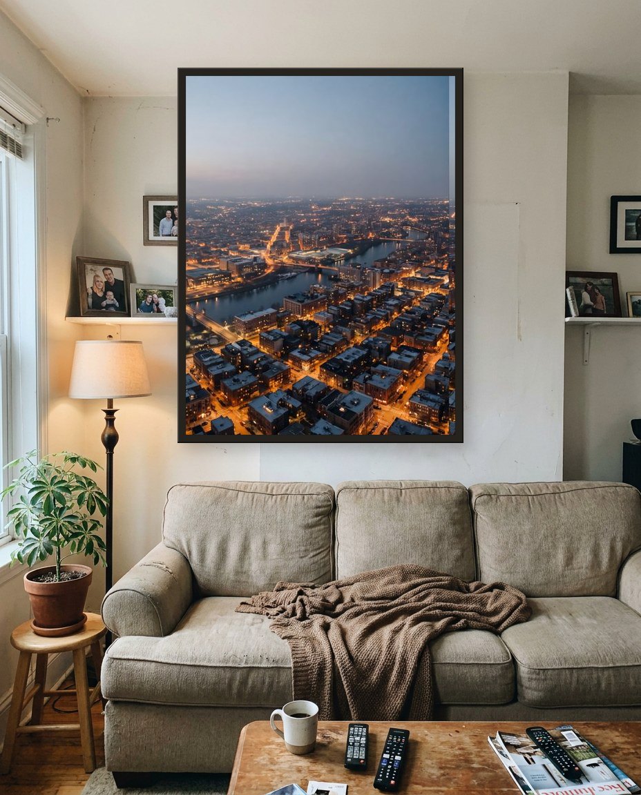 The city from above · left panel, living room