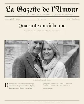 Example of a personalised gazette-style poster, “La Gazette de l’Amour”