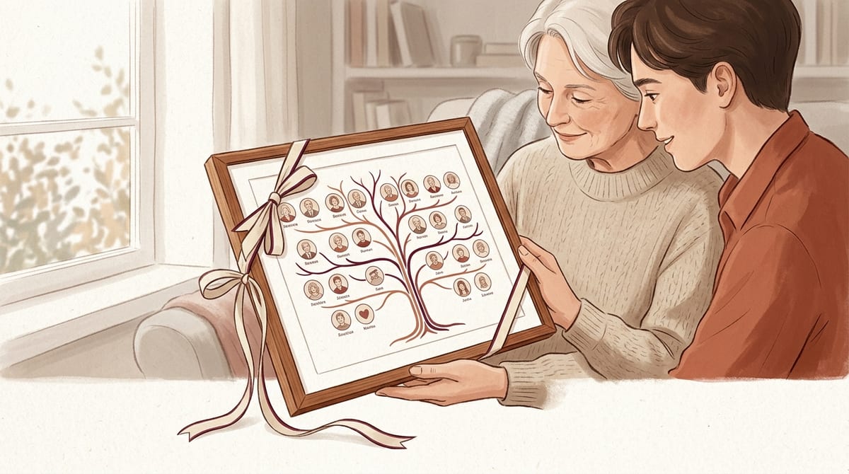 Framed family tree given as a gift
