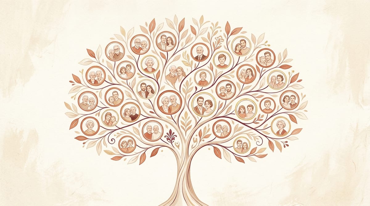 Illustrated family tree of a family