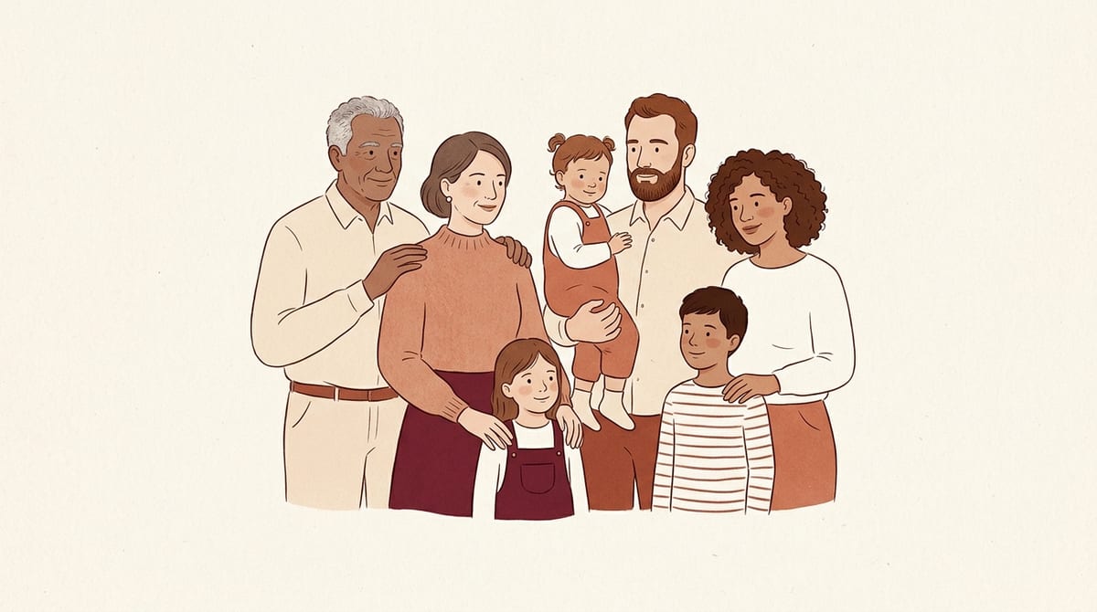 Blended family brought together in a portrait
