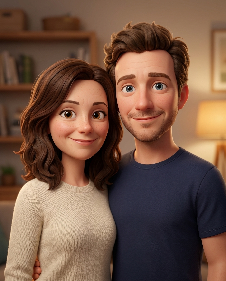 Leur portrait de couple réuni, en film d’animation 3D, encadré