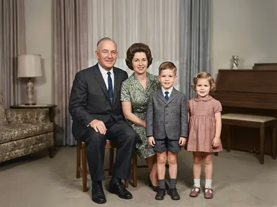 The same family photo, restored and brought back to colour