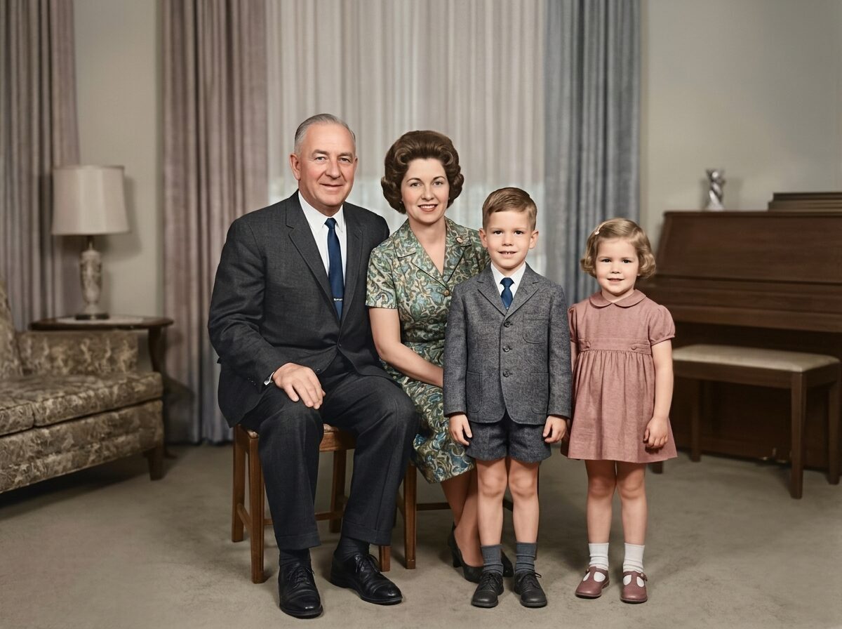 The same family photo, faithfully restored and revived in colour