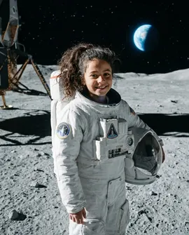 Example of a personalised child portrait as an astronaut on the Moon