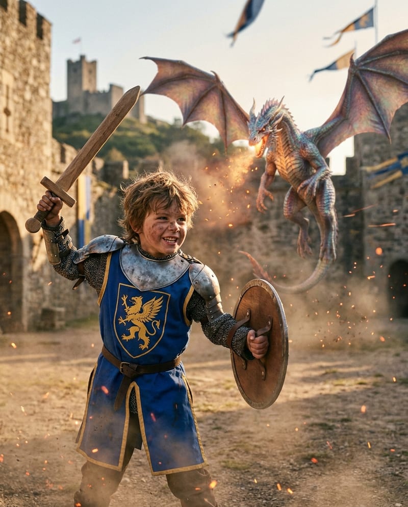 Child portrait, Knight & dragon universe