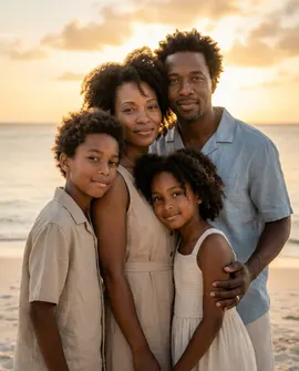 Example of a Realistic Portrait, a family on the beach in summer