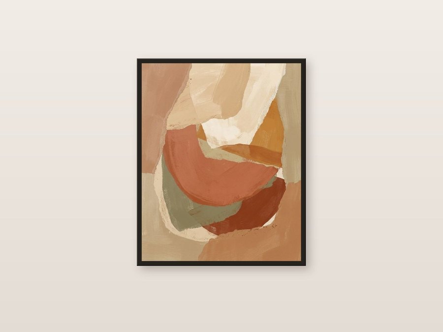 Abstract “Argile” print in earthy tones, in a black frame